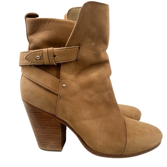 Rag & Bone Harrow Leather Booties Tan Camel Sz 39 Sleek Modern Elevated Staple